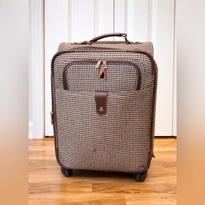London Fog 22" Carry On Spinner Luggage 360 Wheels Expandable Brown Houndstooth